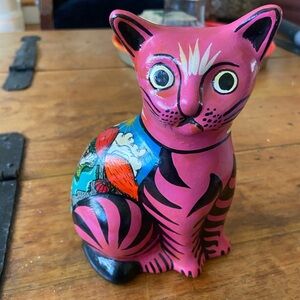 Vintage Mexican Talavera Clay Pottery Cat Figurine